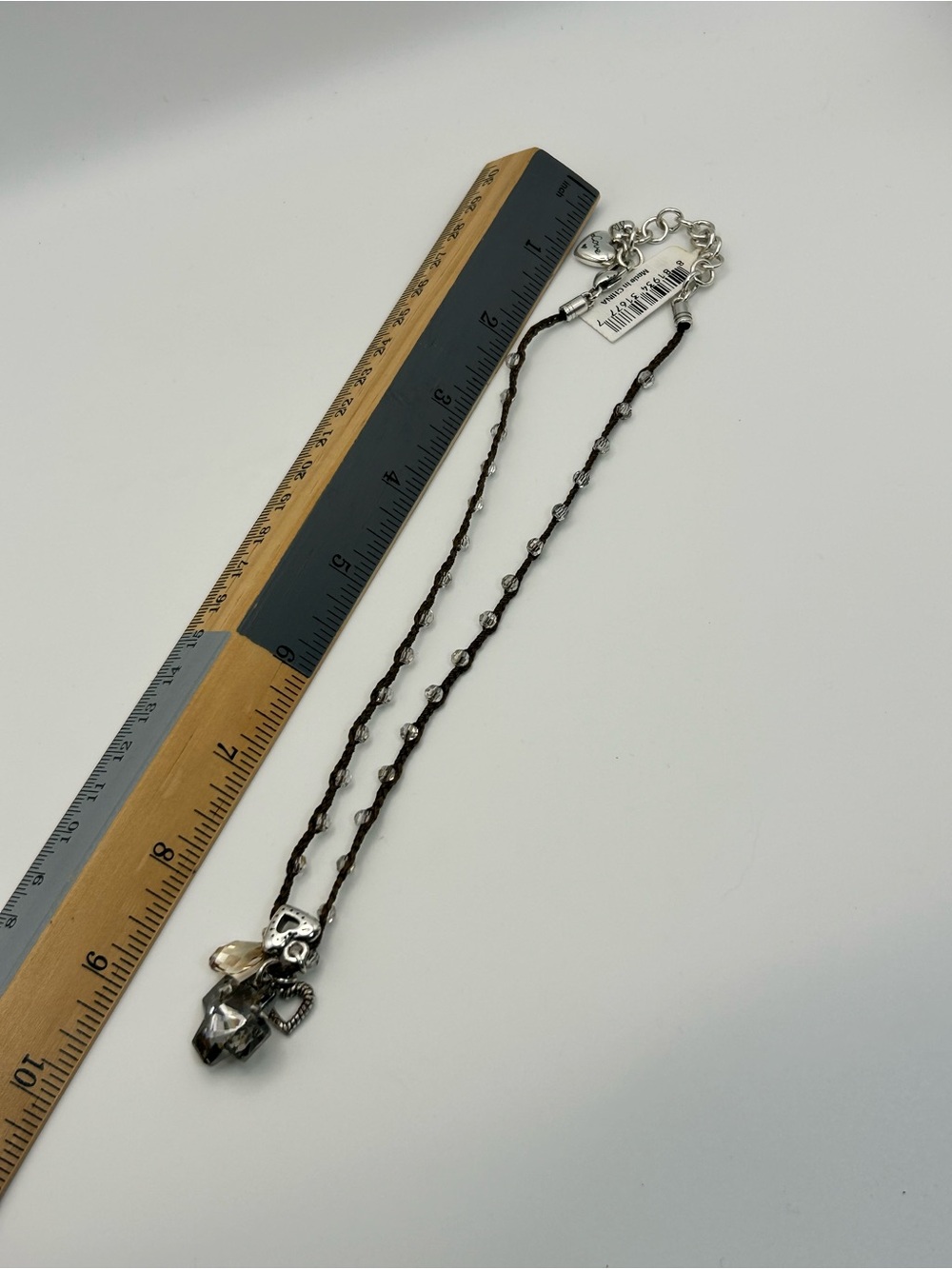 Brighton Karma Cross Necklace Brown Beaded Cord Smoky Gray Crystal Cross J45372 - Picture 10 of 14